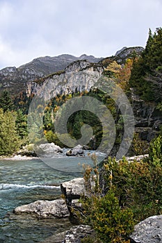 Bujaruelo valley in autumn. Ordesa  huesca  Spain