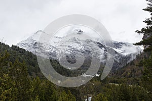 Bujaruelo valley in Ordesa y Monte Perdido national park with some snow in the mountain