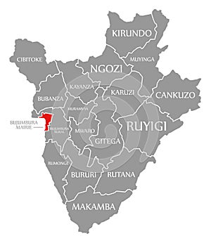 Bujumbura Mairie red highlighted in map of Burundi photo