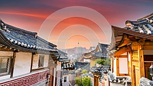 Bukchon Hanok Village in Seoul City, Traditional Korean style ancient architecture building, Seoul, South Korea