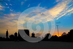 Bukhara and Samarqand city architecture at sunset light