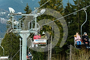 Bukovel, Ukraine February 3, 2019: Bukovel ski resort, lift and all the beauty of the mountains and recreation in the Carpathians