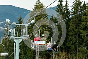 Bukovel, Ukraine February 3, 2019: Bukovel ski resort, lift and all the beauty of the mountains and recreation in the Carpathians