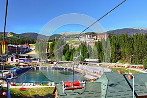 The famous ski resort, ski lift and Youth lake in Bukovel, Ukraine