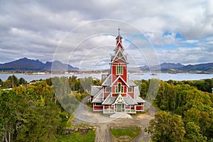 Buksnes Church in the village of Gravdal on Lofoten islands in Norway
