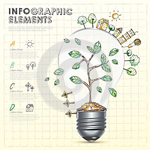Bulb with abstract doodle environmental infographic elements