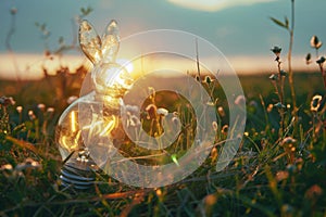 bulb as a rabbit shape jumping in meadow created with Generative AI technology
