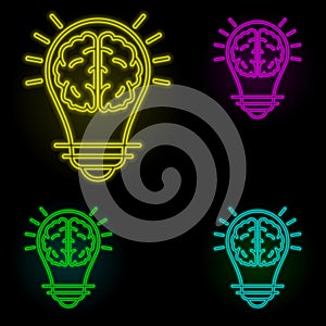 bulb, brain, creative icon neon color set icon. Simple thin line, outline vector of business icons for ui and ux, website or