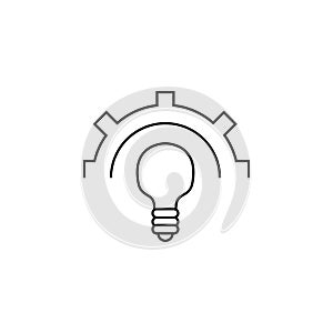 Bulb in gear outlineicon - cogwheel with lightbulb inside symbol in thin line style