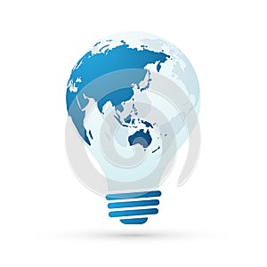 Bulb with globe blue abstract business concept view of asia