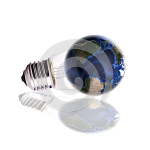 Bulb with globe isolated on white background,Earth