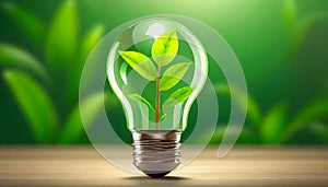 Bulb with a green plant inside. Renewable engeries concept