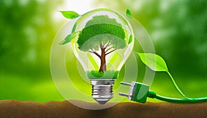 Bulb with a green tree inside. Renewable engeries concept