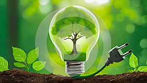 Bulb with a green tree inside. Renewable engeries concept