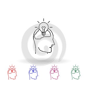 Bulb in the human brain multi color icon. Simple thin line, outline vector of idea icons for ui and ux, website or mobile