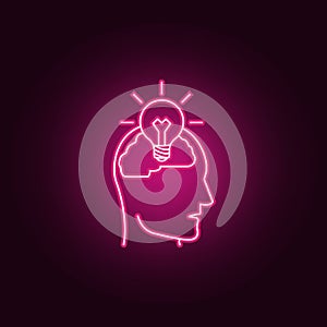 bulb in the human brain neon icon. Elements of Idea set. Simple icon for websites, web design, mobile app, info graphics