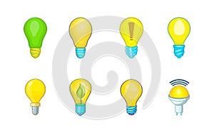 Bulb icon set, cartoon style