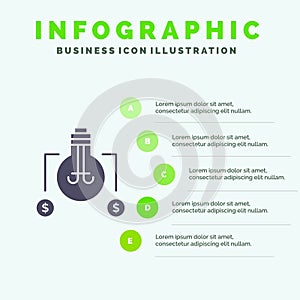 Bulb, Idea, Solution, Dollar Solid Icon Infographics 5 Steps Presentation Background