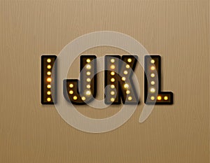 Bulb light font on wood pattern