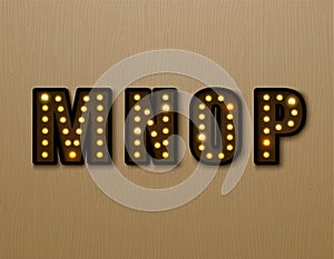 Bulb light font on wood pattern