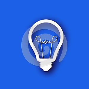 Bulb light idea in paper craft style. Origami white Electric bulb for creativity, startup, brainstorming, business. Blue