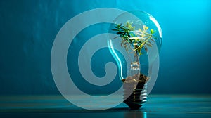 Bulb light with tree inside blue background