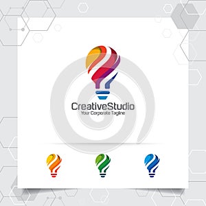 Bulb logo idea design concept of digital colorful symbol and icon lamp vector. Smart idea logo used for studio, professional and