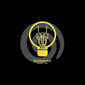 Bulb logo with line technology, Light bulb idea icon with circuit board inside. Business idea concept. Lamp formed by chip