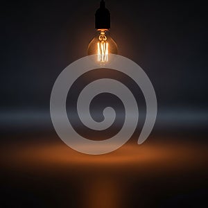 Bulb s filament is visible casting a circular pool of light on the