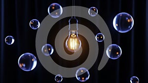 The bulb s warm light and the deep background creates a striking