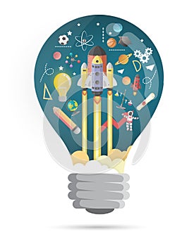 Bulb shape, Start up concept. rocket flying education concept