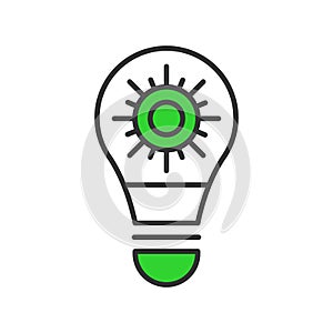 Bulb sunlight icon in line design green. Bulb, Sunlight, Light, Energy, Solar, Illumination, Bright, Lamp isolated on