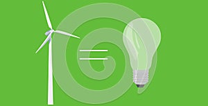 Bulb. Vector illustration showing clean electricity production. wind turbines renewable energy