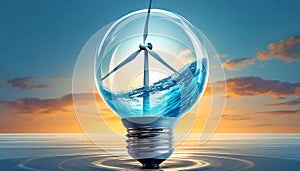 Bulb with a wind turbine inside on natural background.