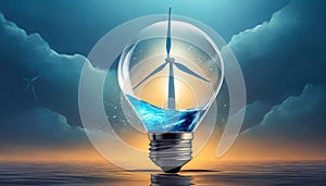 Bulb with a wind turbine inside on natural background.