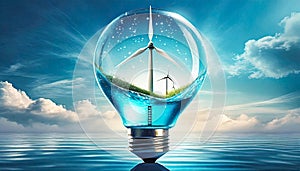 Bulb with a wind turbine inside on natural background.