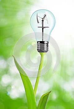 Bulb with wind turbine on plant