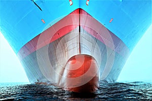 Bulbous bow of the big container ship.