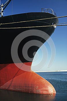 Bulbous bow of stationary ship