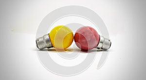 Bulbs, red and yellow Light bulb on white background