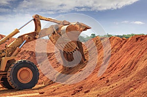 A buldozer at Weipa bauxite mine