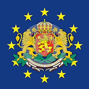 Bulgaria coat of arms on the European Union flag