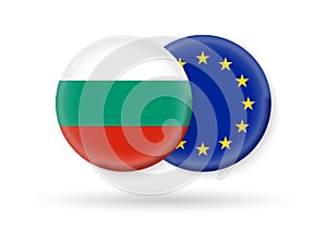 Bulgaria and EU circle flags. 3d icon. European Union and Bulgarian national symbols. Vector