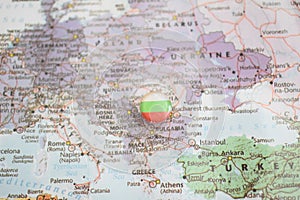 Bulgaria flag drawing pin on the map