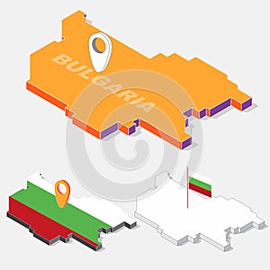 Bulgaria flag on map element with 3D isometric shape isolated on background