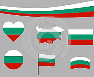 Bulgaria Flag Map Ribbon And Heart Icons Vector Illustration Abstract