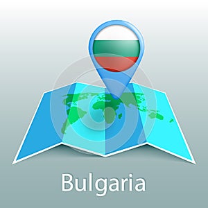 Bulgaria flag world map in pin with name of country