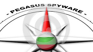 Bulgaria Globe Sphere Flag and Compass Concept Pegasus Spyware Titles â€“ 3D Illustrations