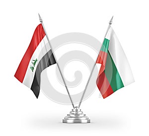 Bulgaria and Iraq table flags isolated on white 3D rendering