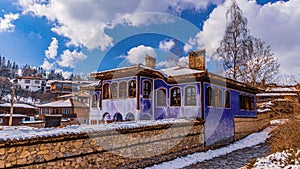 Bulgaria Koprivshtitsa old city cobblestone street in winter